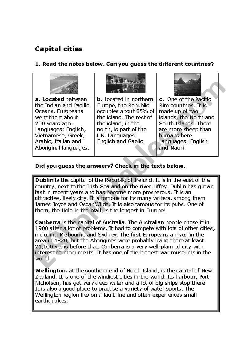 CAPITAL CITIES worksheet