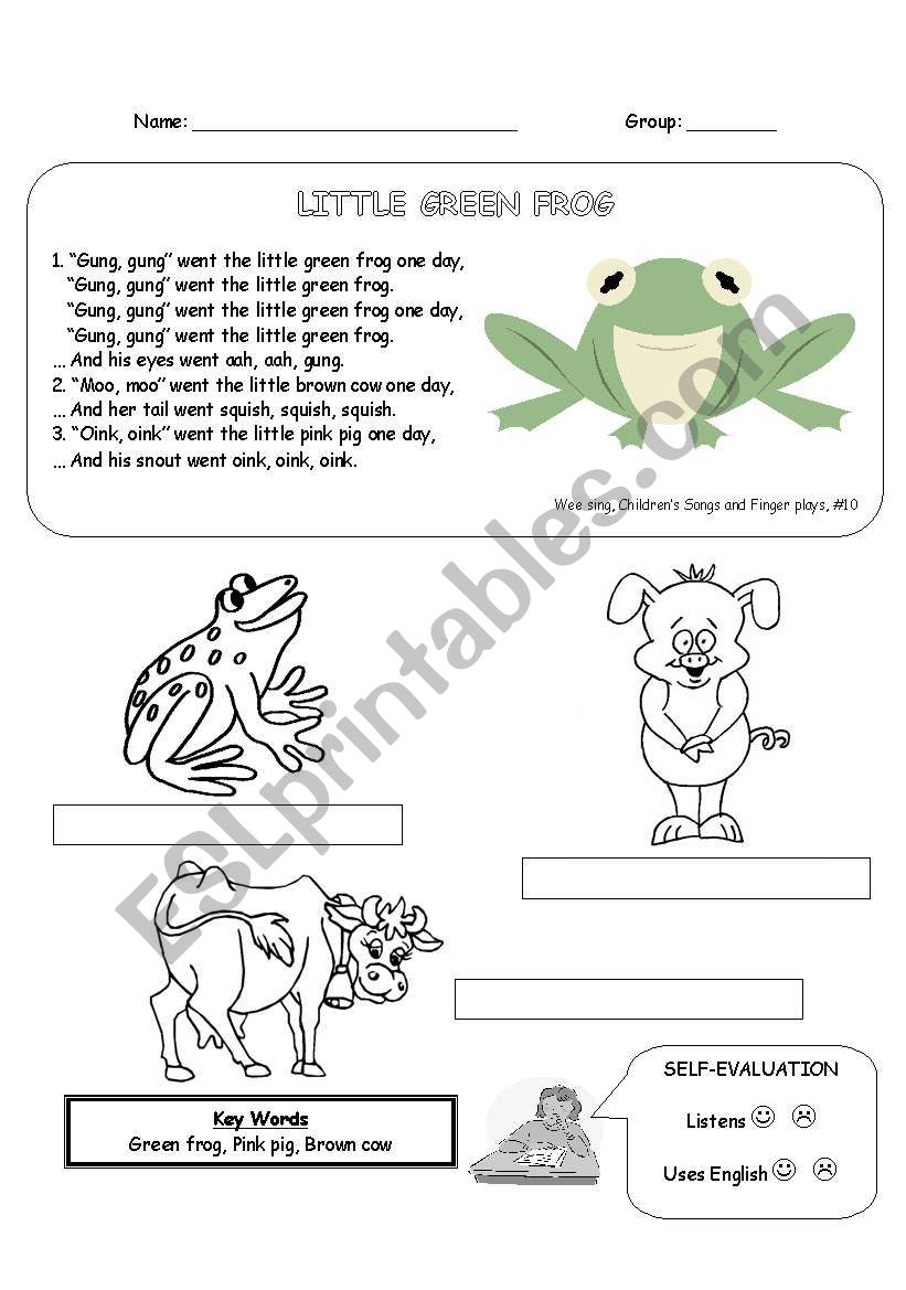 Little green frog song worksheet