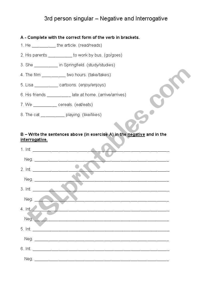 3rd prson - negative and interrogative