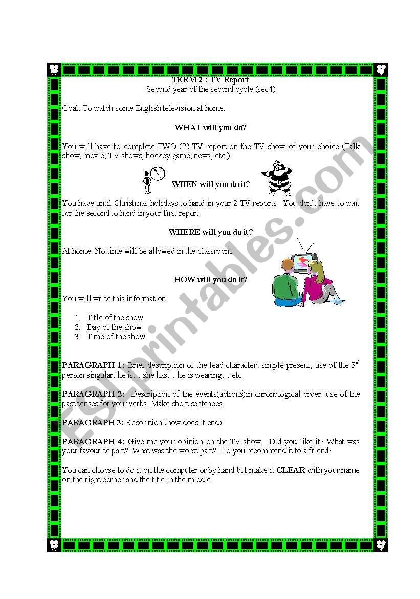 TV REPORT worksheet