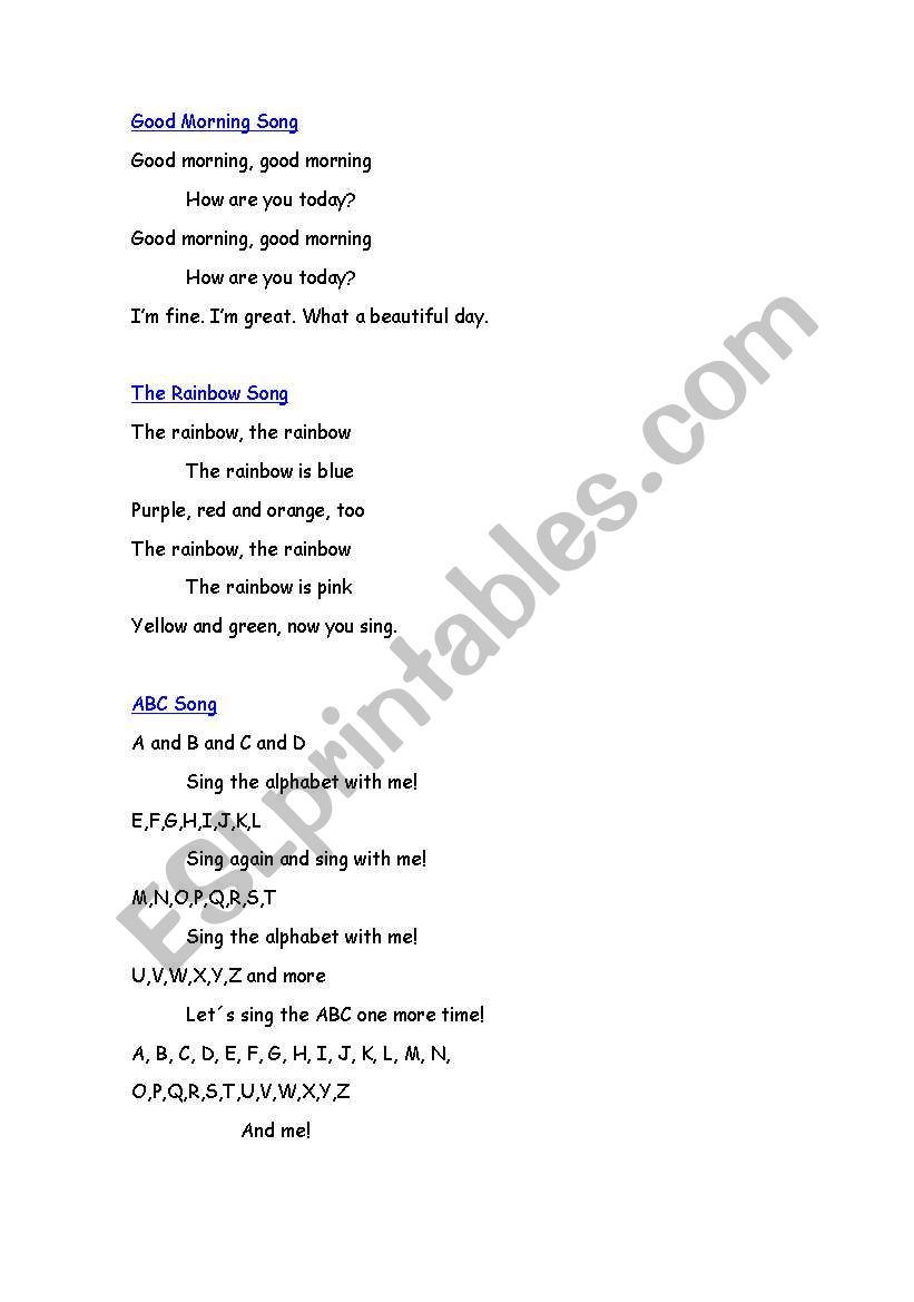 Songs worksheet