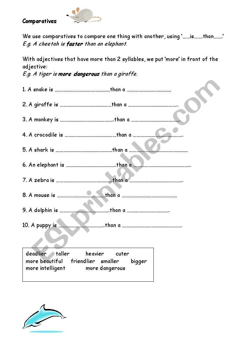 Animal Comparatives worksheet