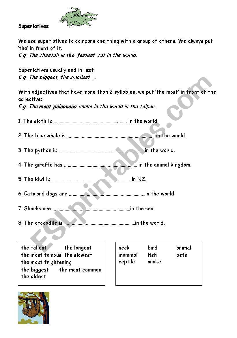 Animal Superlatives worksheet