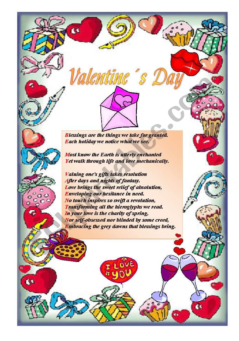 Be My Valentine acrostic worksheet