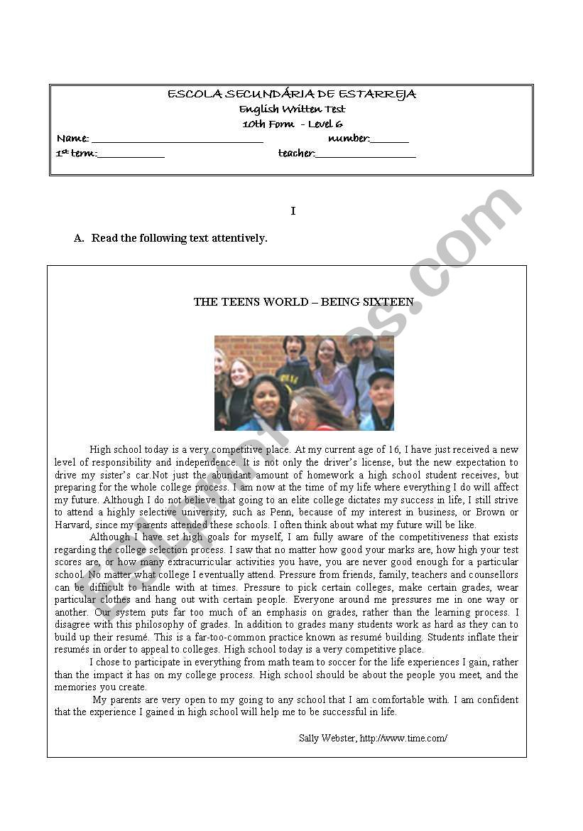 youth worksheet