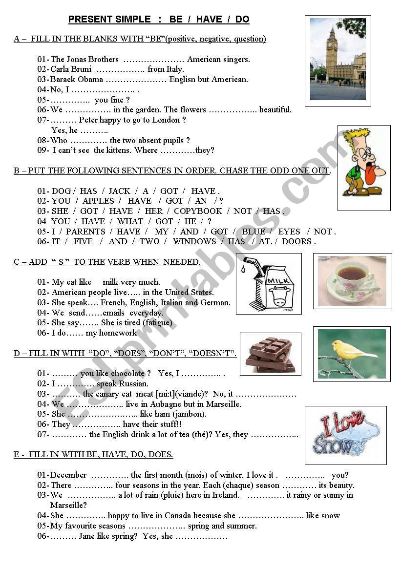 PRESENT SIMPLE : be - have - do (positive, negative, question)