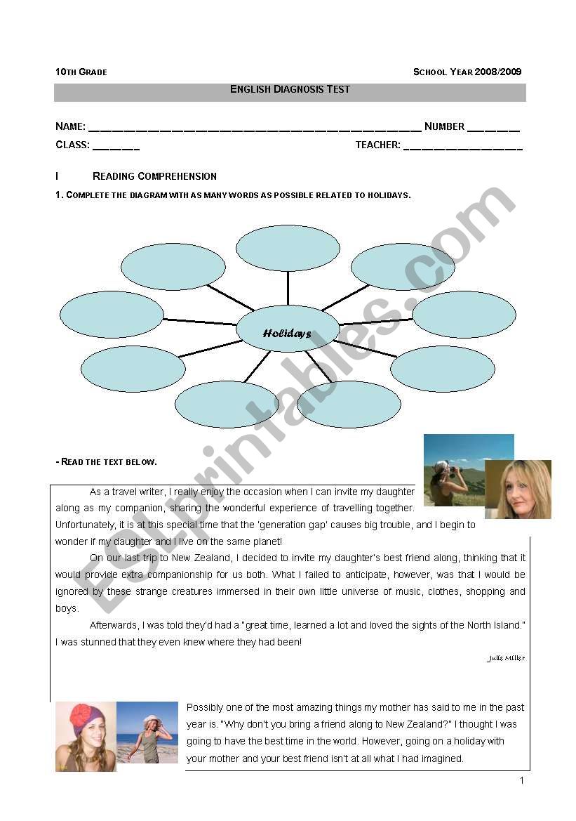 Test - Holidays worksheet