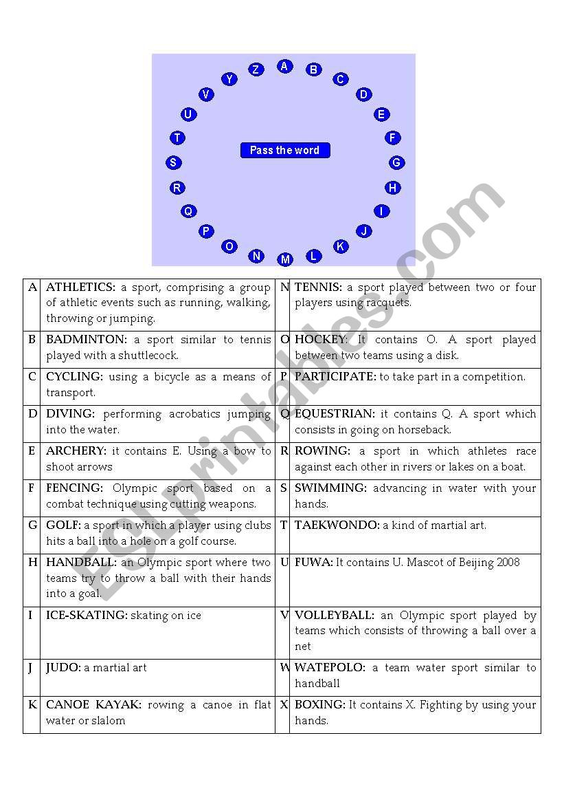 SPORTS  worksheet