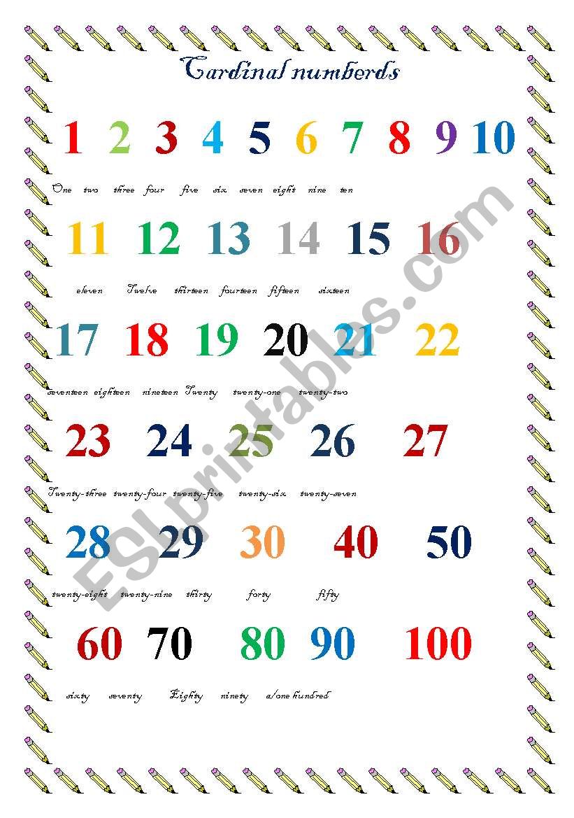 Cardinal numbers worksheet