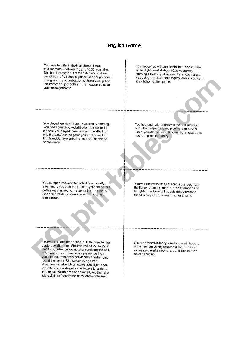 Eyewitness Game  worksheet