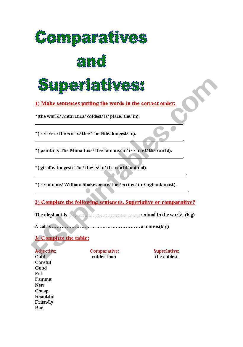 comparatives and superlatives worksheet