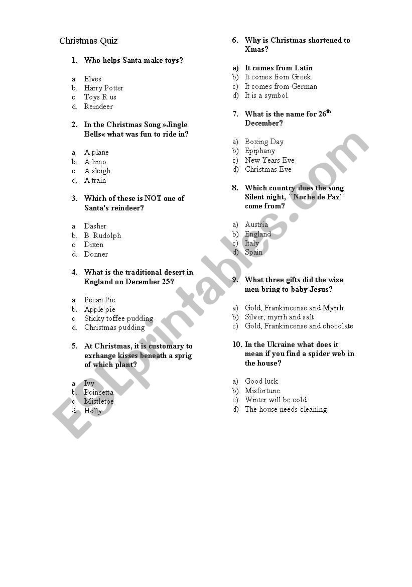 Christmas Quiz worksheet