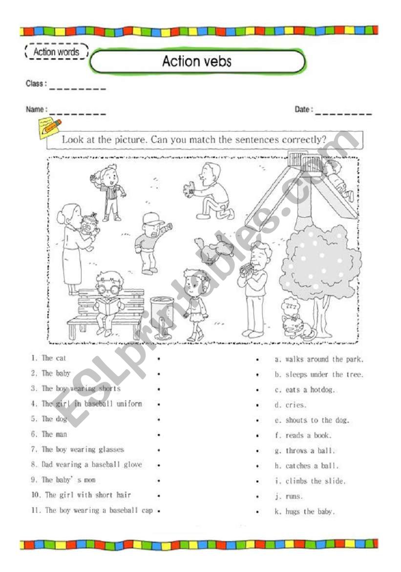 Action verbs worksheet