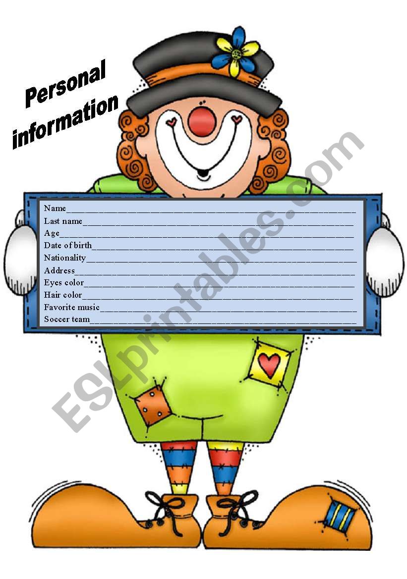 PERSONAL INFORMATION CHART worksheet