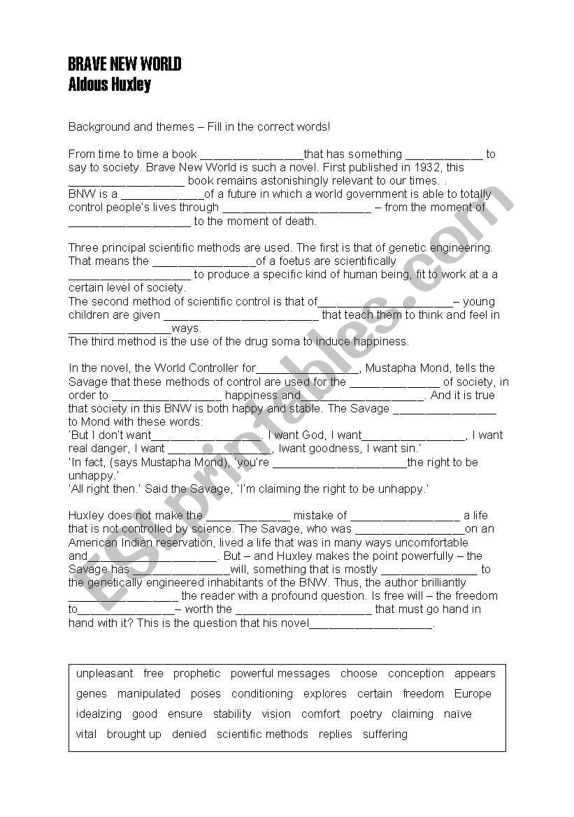 Brave New World worksheet