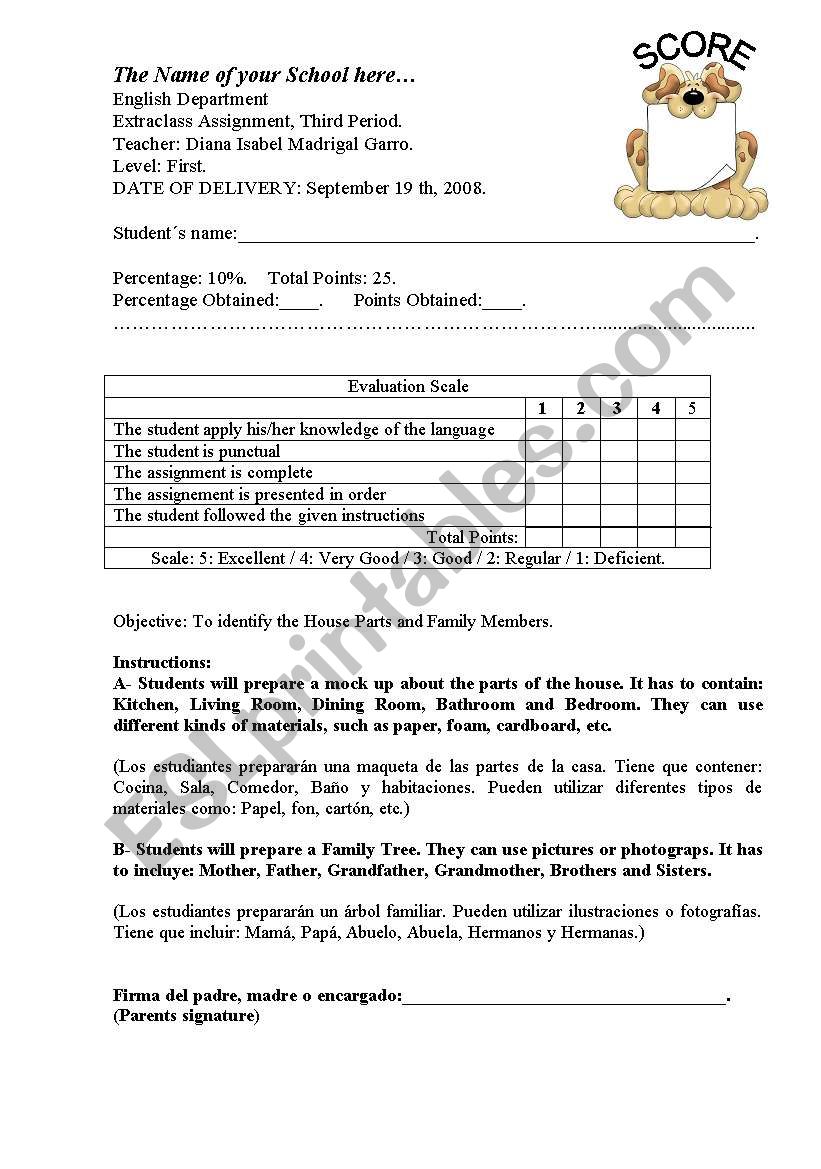 Evaluation scale for assignments