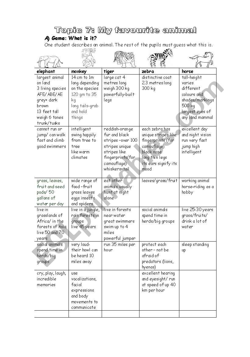 My favrourite animal worksheet