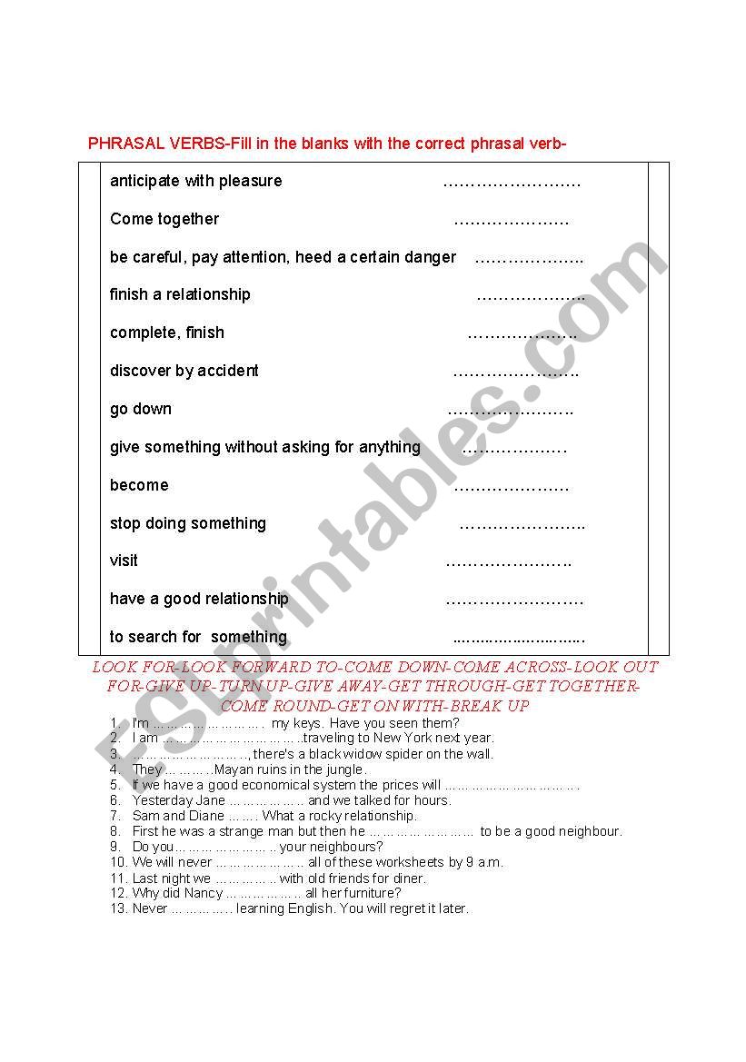 phrasal verbs exercise worksheet