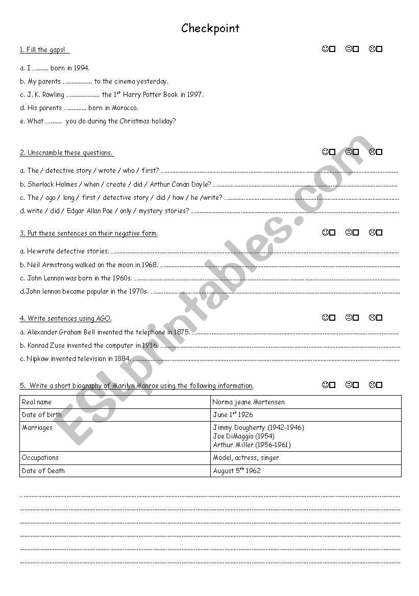 Past simple checkpoint worksheet