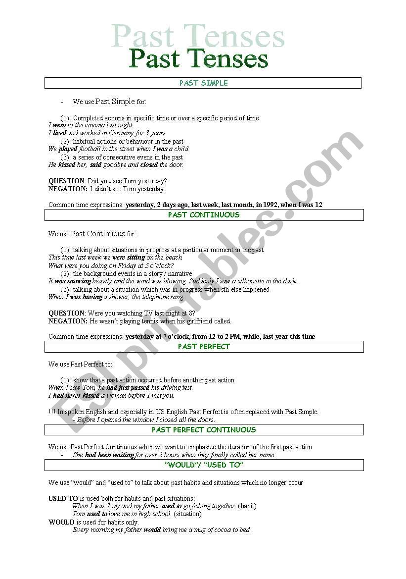 PAST TENES review worksheet