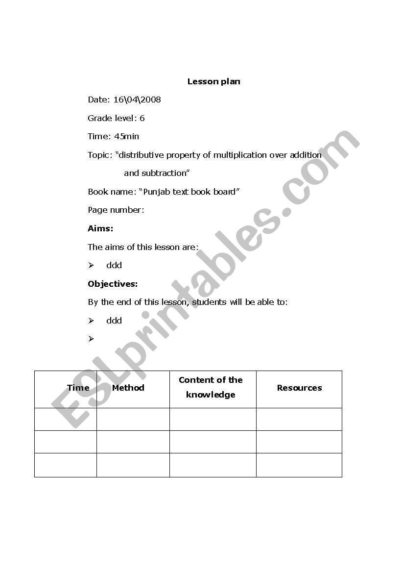 lesson plan worksheet