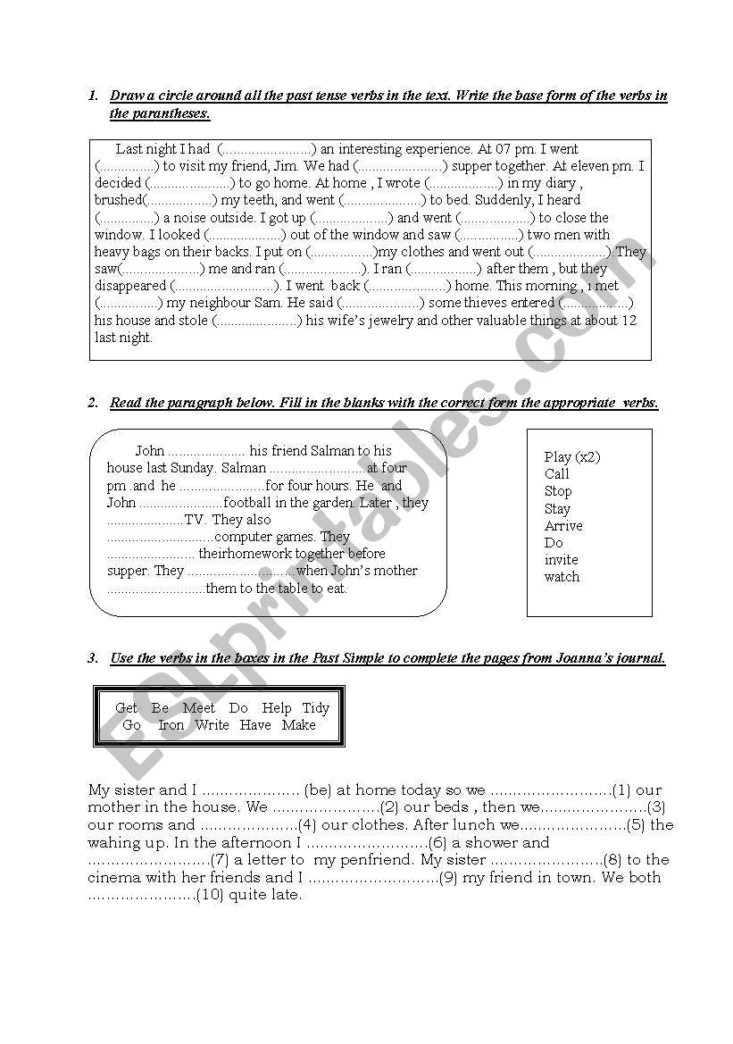 past cntinuous worksheet