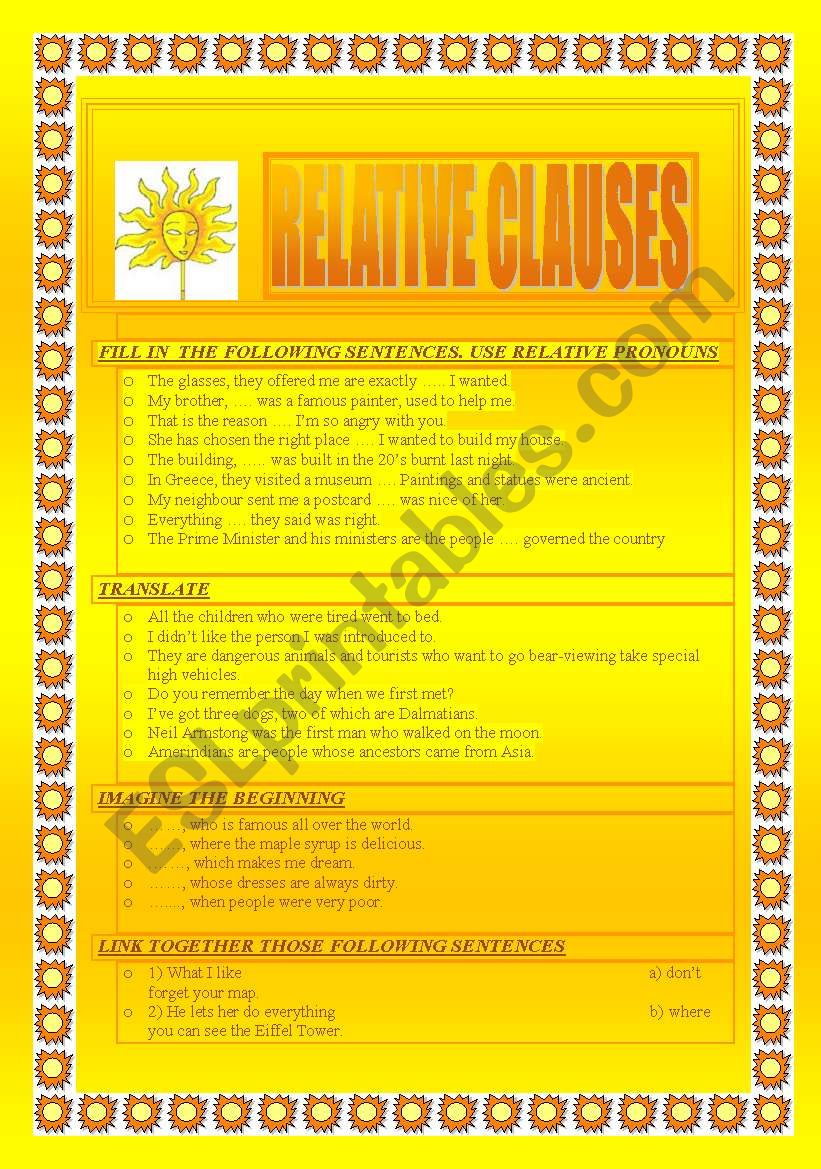 RELATIVE CLAUSES (3 pages) keys included