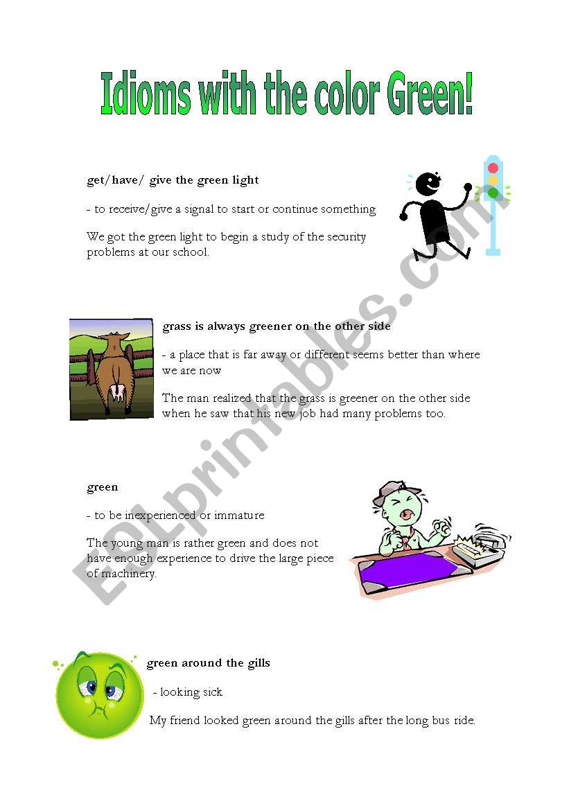 Idioms with the color green worksheet