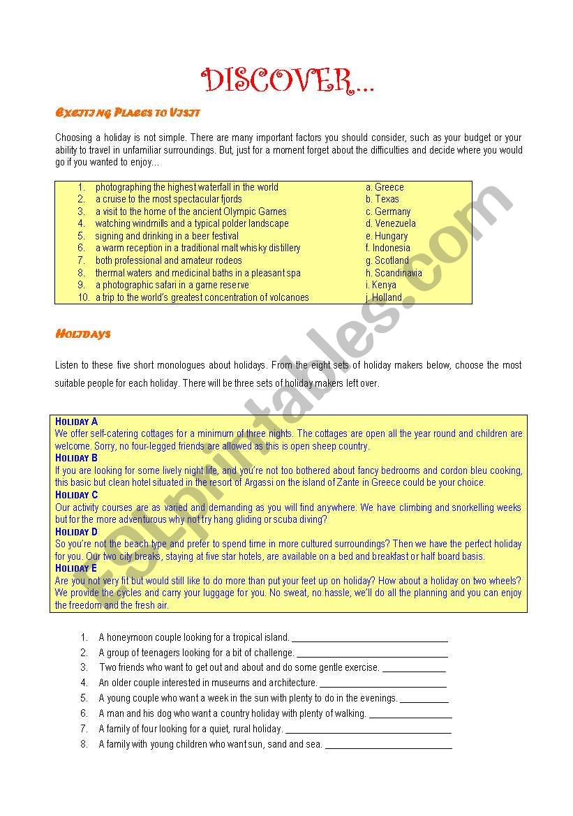 PLACES TO VISIT worksheet