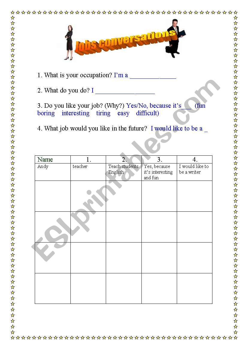 Jobs questionnaire worksheet