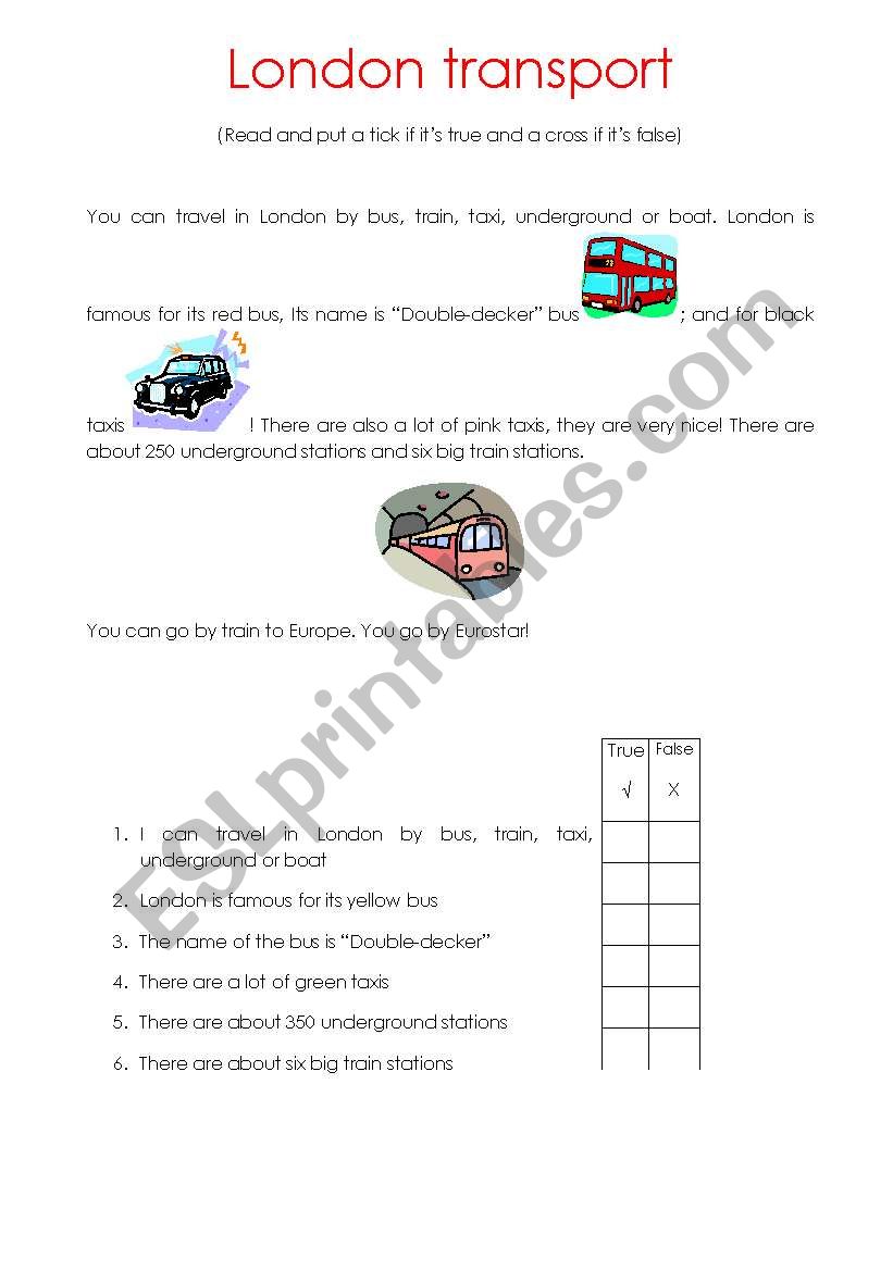 London transport worksheet