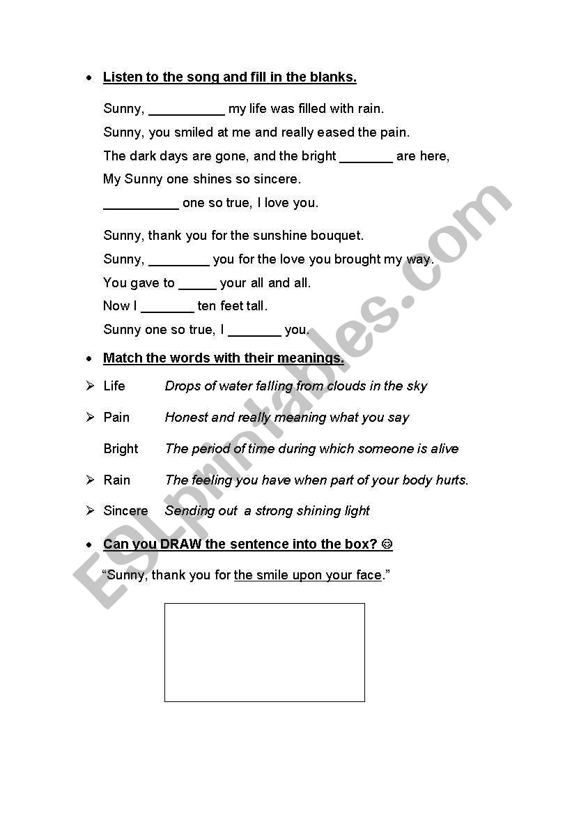 Sunny by Boney M worksheet