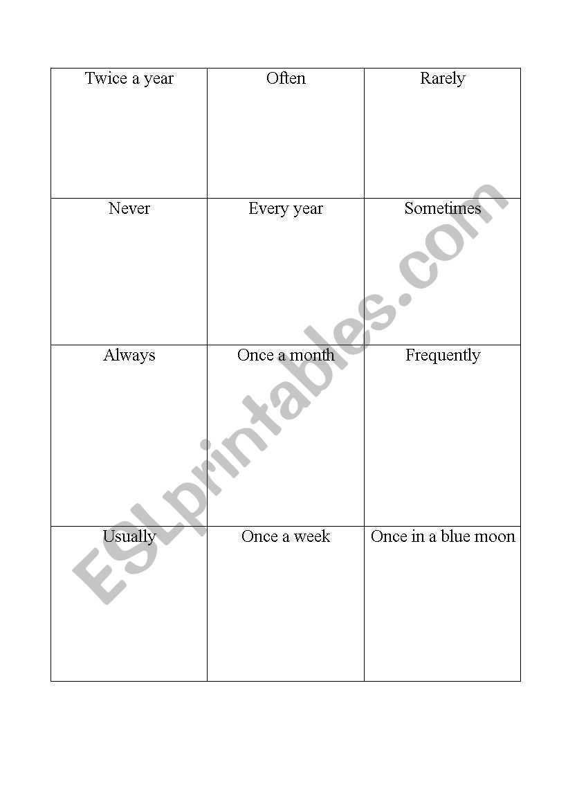 Adverbs of Frequency  / Adverb Phrase Bingo