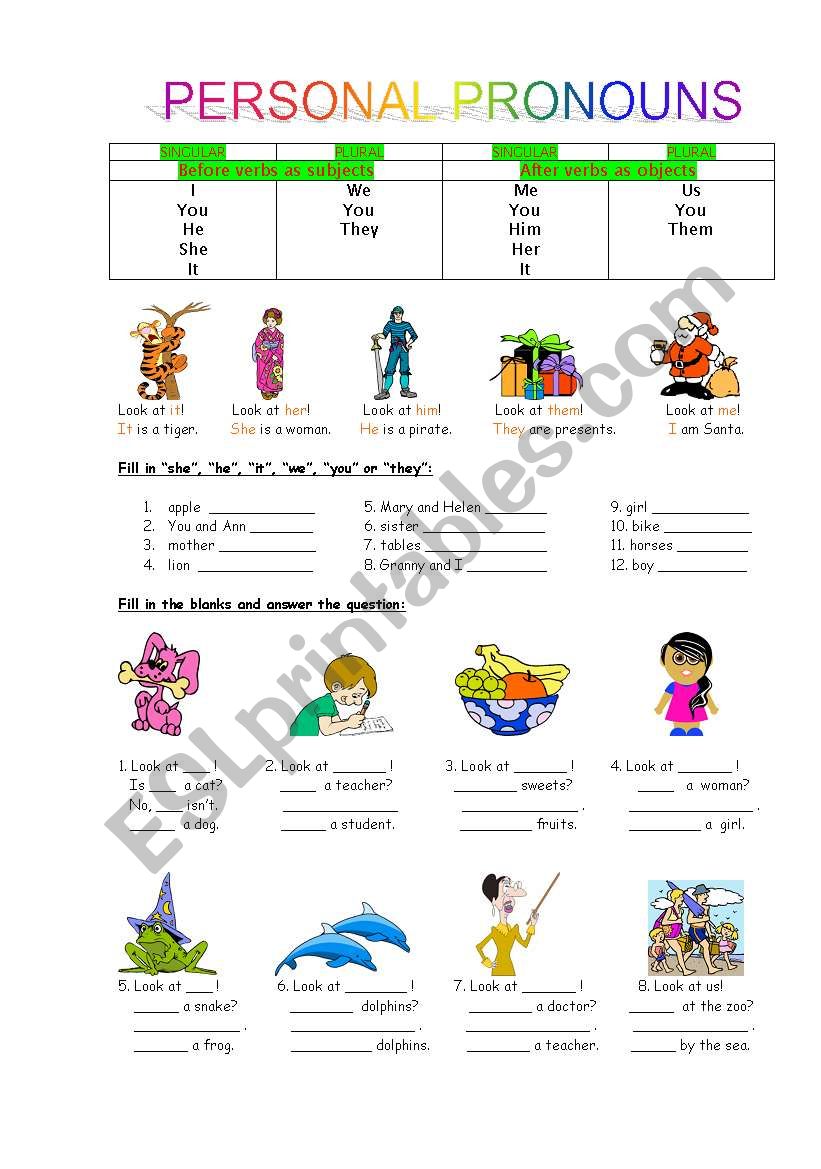 Personal Pronouns worksheet