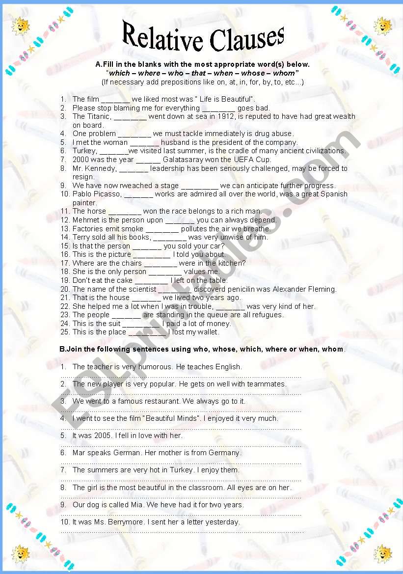 Relative Clauses worksheet