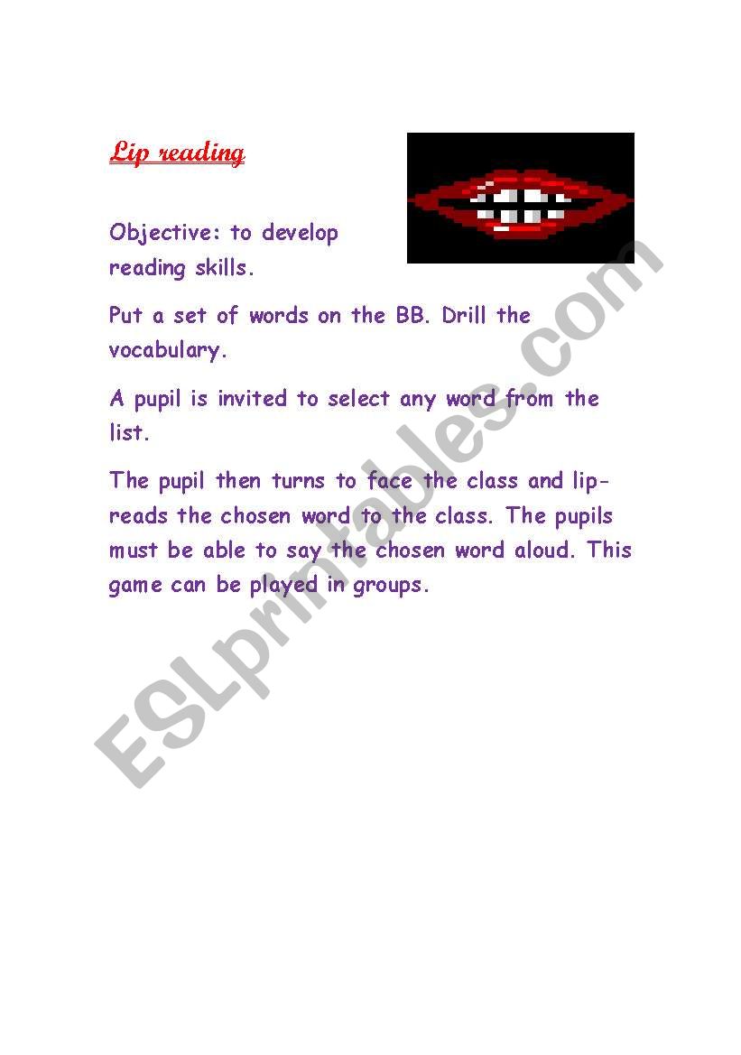 lip reading game worksheet