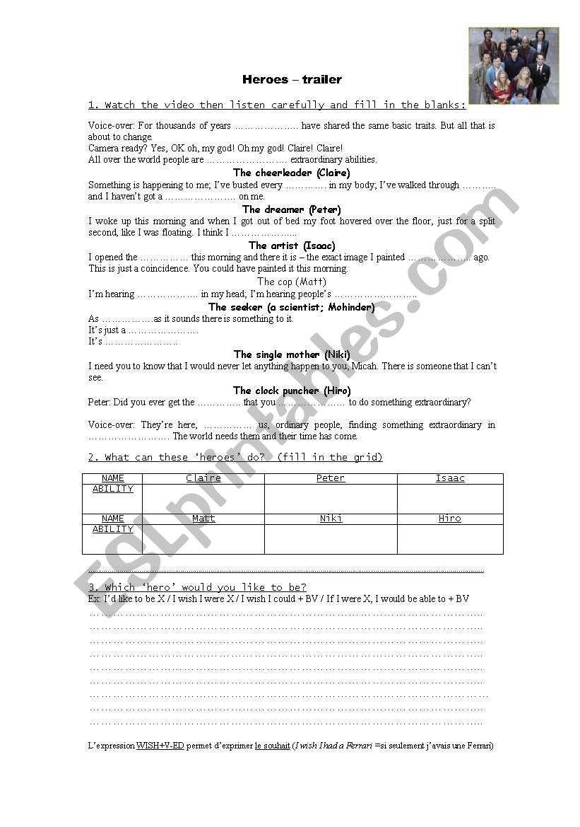 Heroes trailer worksheet