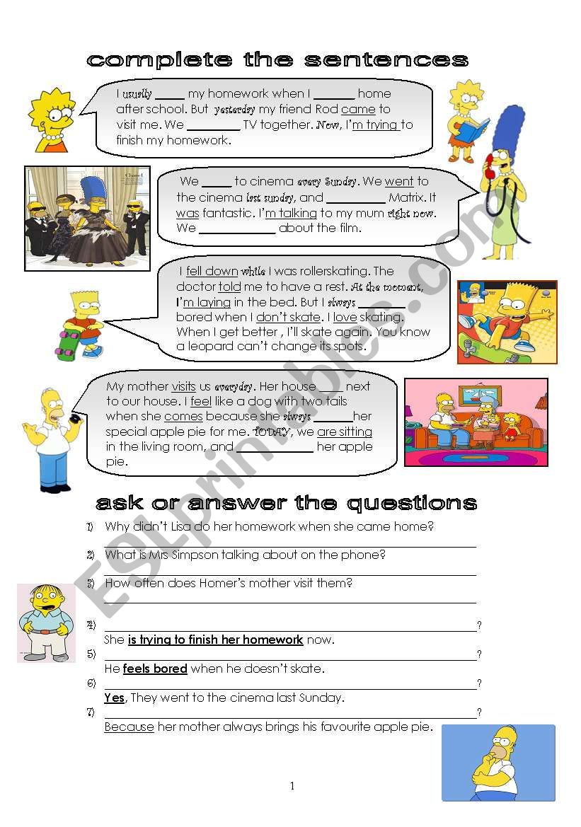 present simple/continuous and past simple worksheet