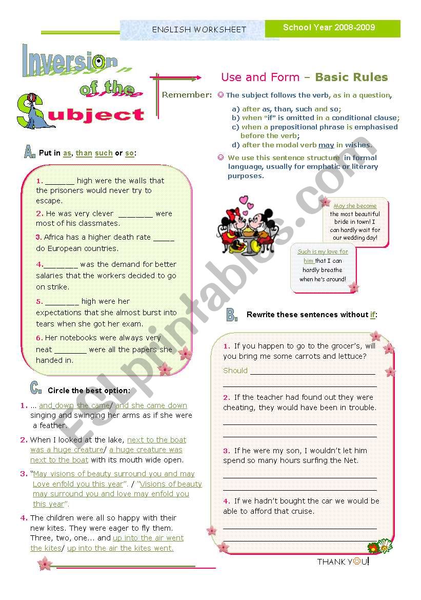 INVERSION OF THE SUBJECT  -  2/2  - some other rules