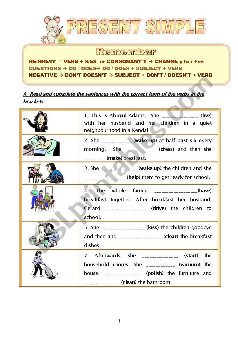 PRESENT SIMPLE WORKSHEET worksheet