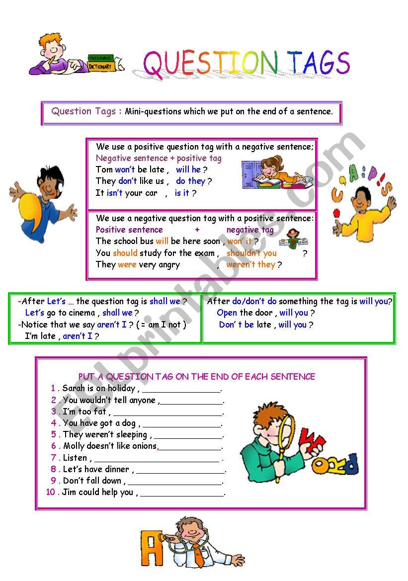 QUESTION TAGS ( 2 PAGES )  worksheet