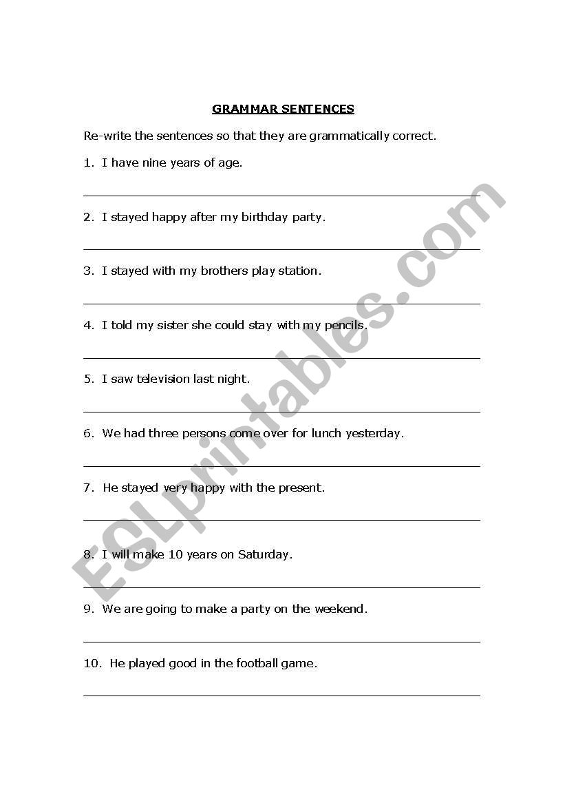 Correct these sentences worksheet