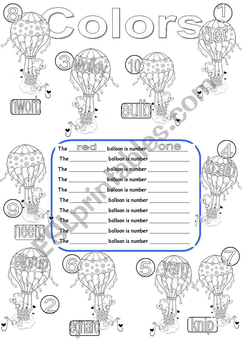 COLORS AND NUMBERS ONE TO TEN worksheet