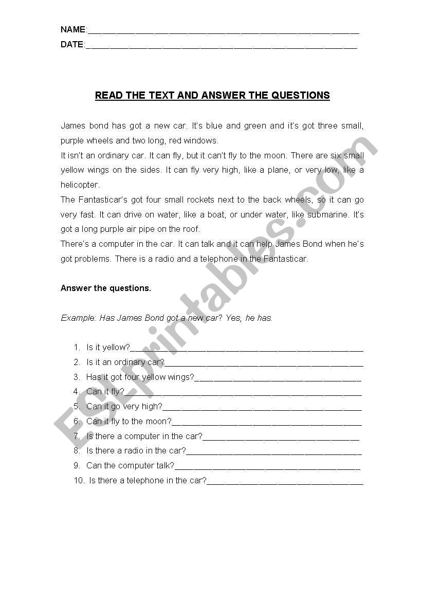 Reading Comprehension worksheet