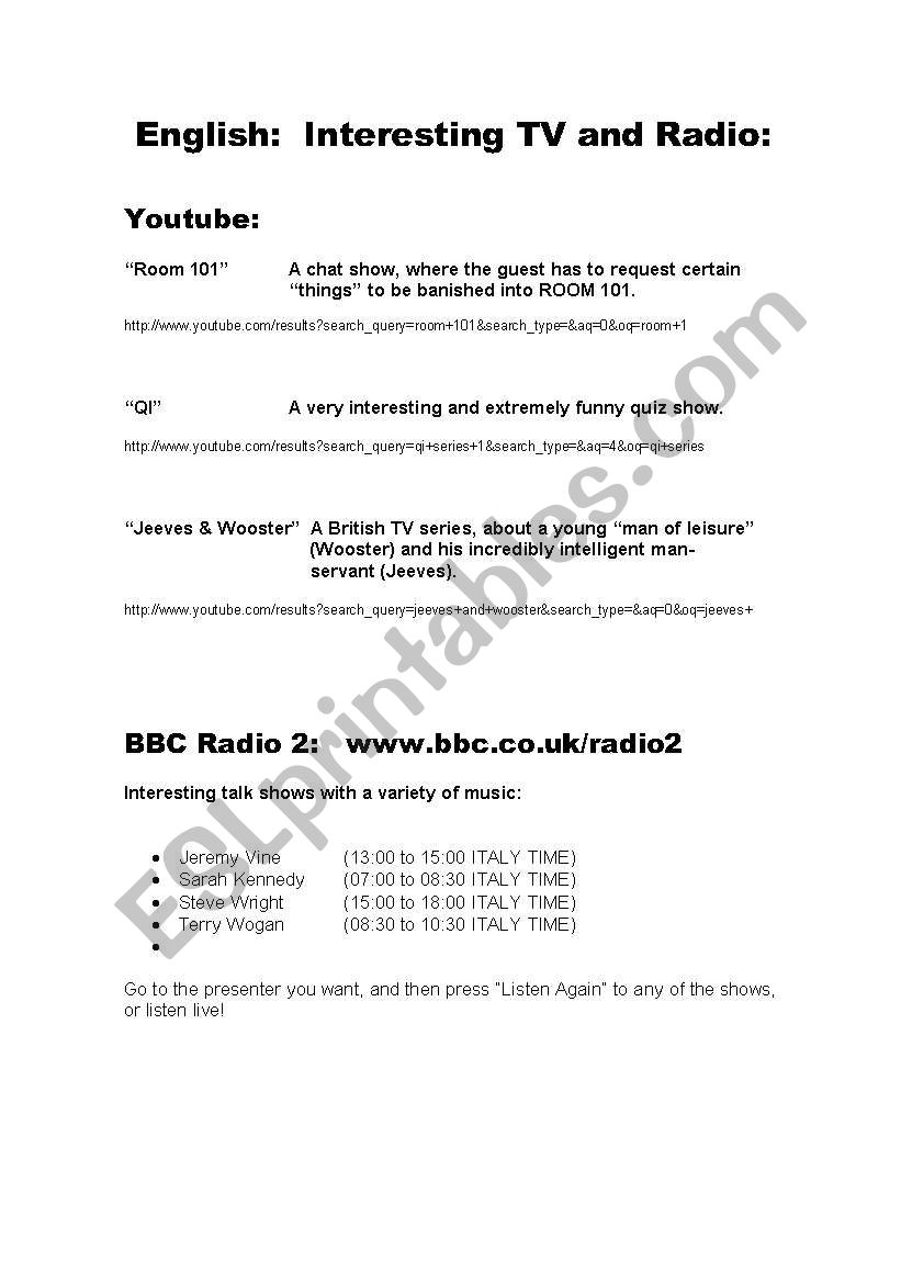 British TV and Radio (recommendations & weblinks)