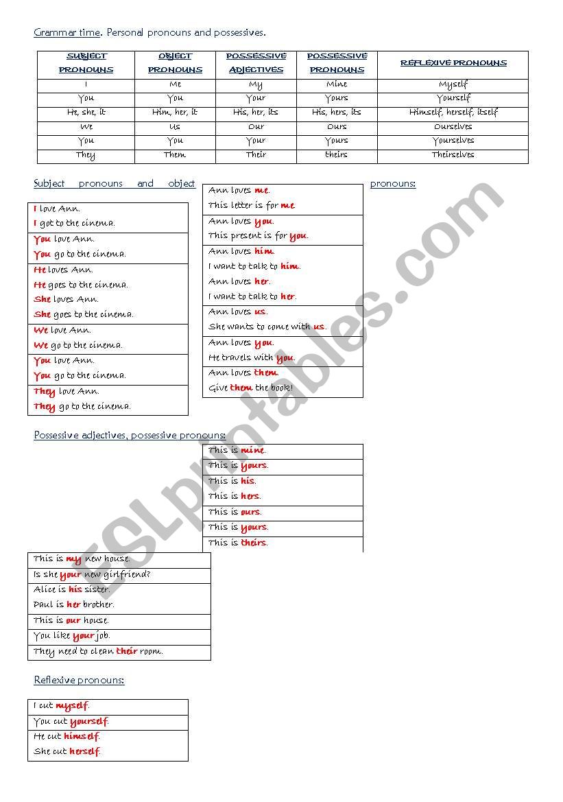 PRONOUNS AND ADJECTIVES worksheet