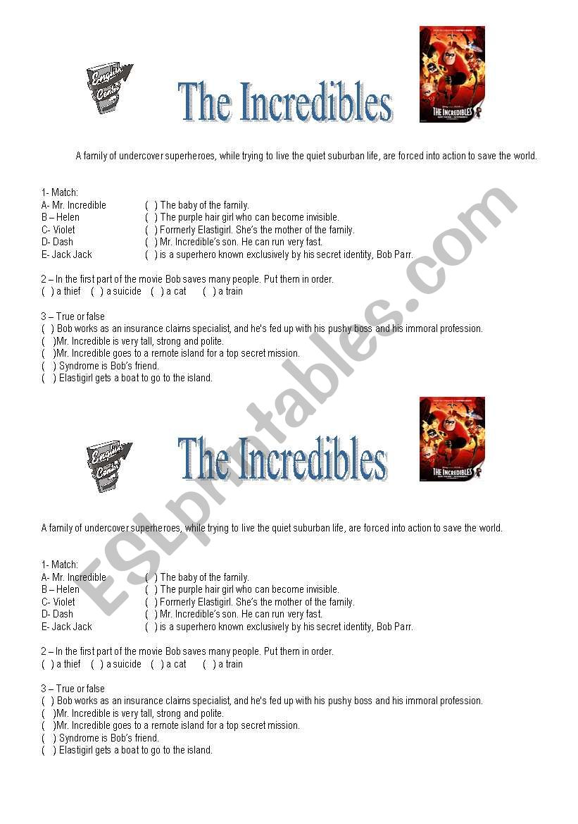 The Incredibles worksheet