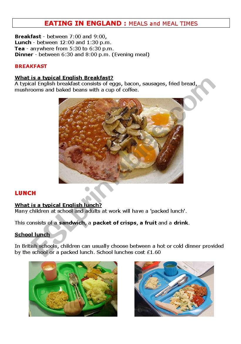 BRITISH MEALS worksheet