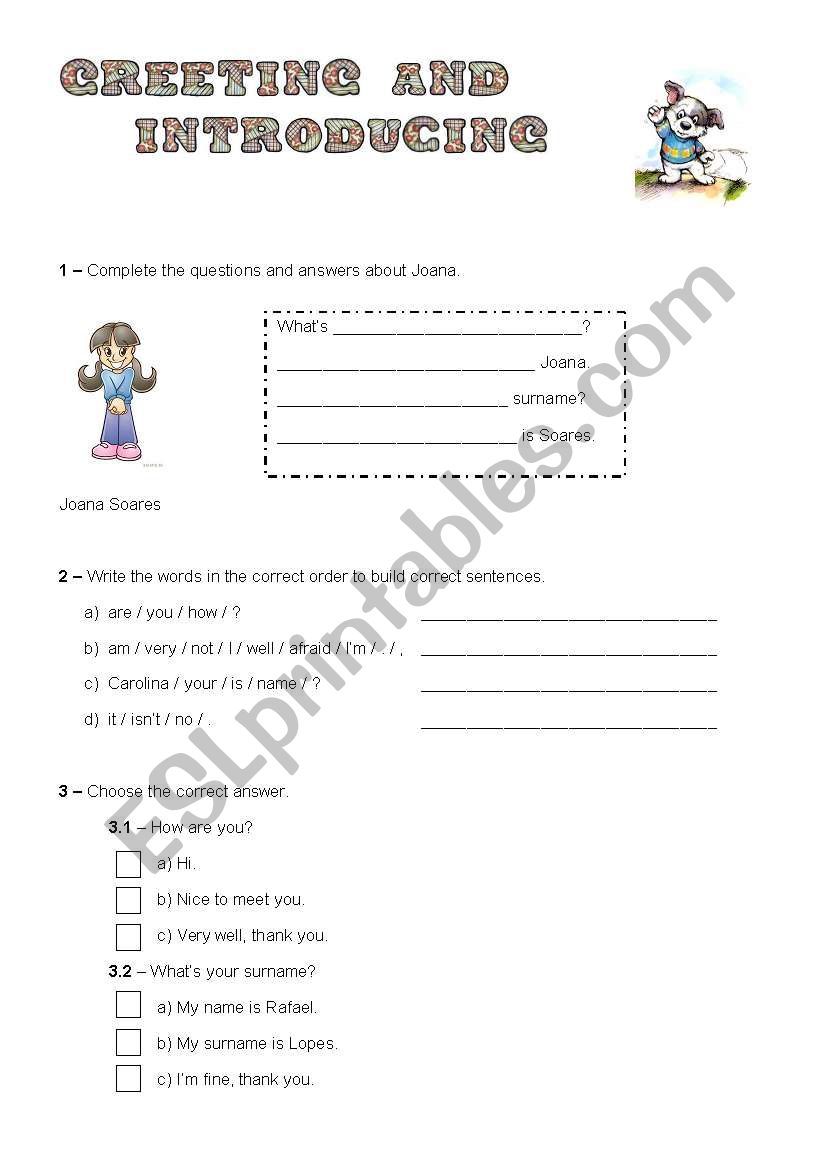 Greetings worksheet