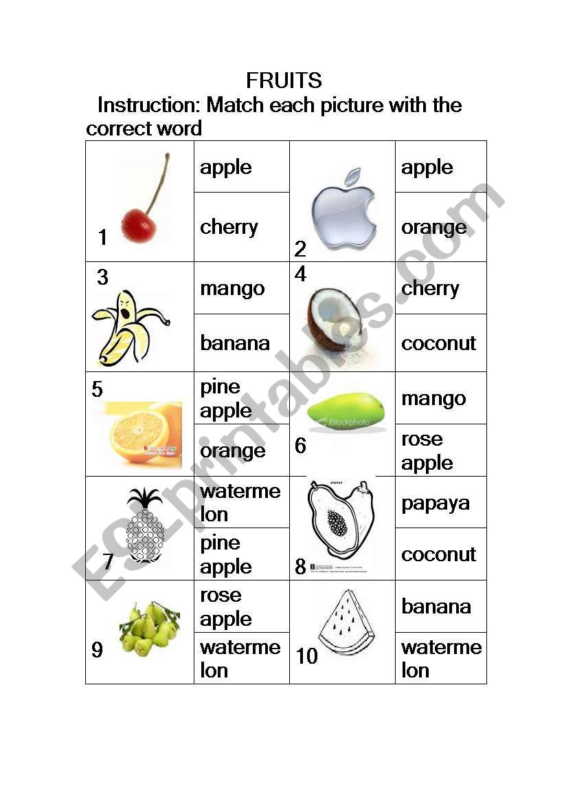 Fruits worksheet